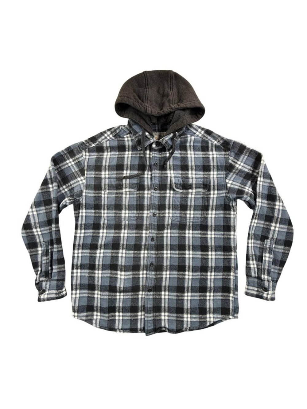 American Eagle Shirt Mens Medium Blue Plaid Flannel Hooded Button Up Long Sleeve